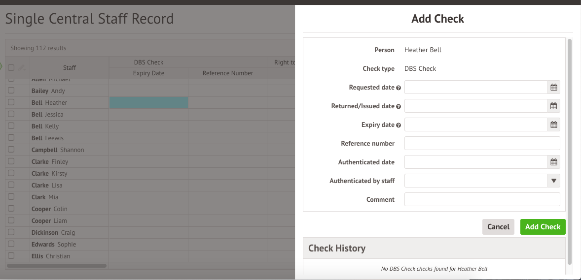 Checking and update Staff Details from the Single Central Record