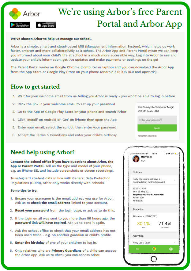 Poster and communication templates for the Parent Portal and Arbor App –  Arbor Help Centre