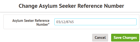 Change Asylum Seeker Ref Number